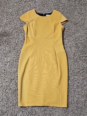 Cato Bodcon Dress Yellow Back Double Zipper 10 Midi Cap Sleeves
